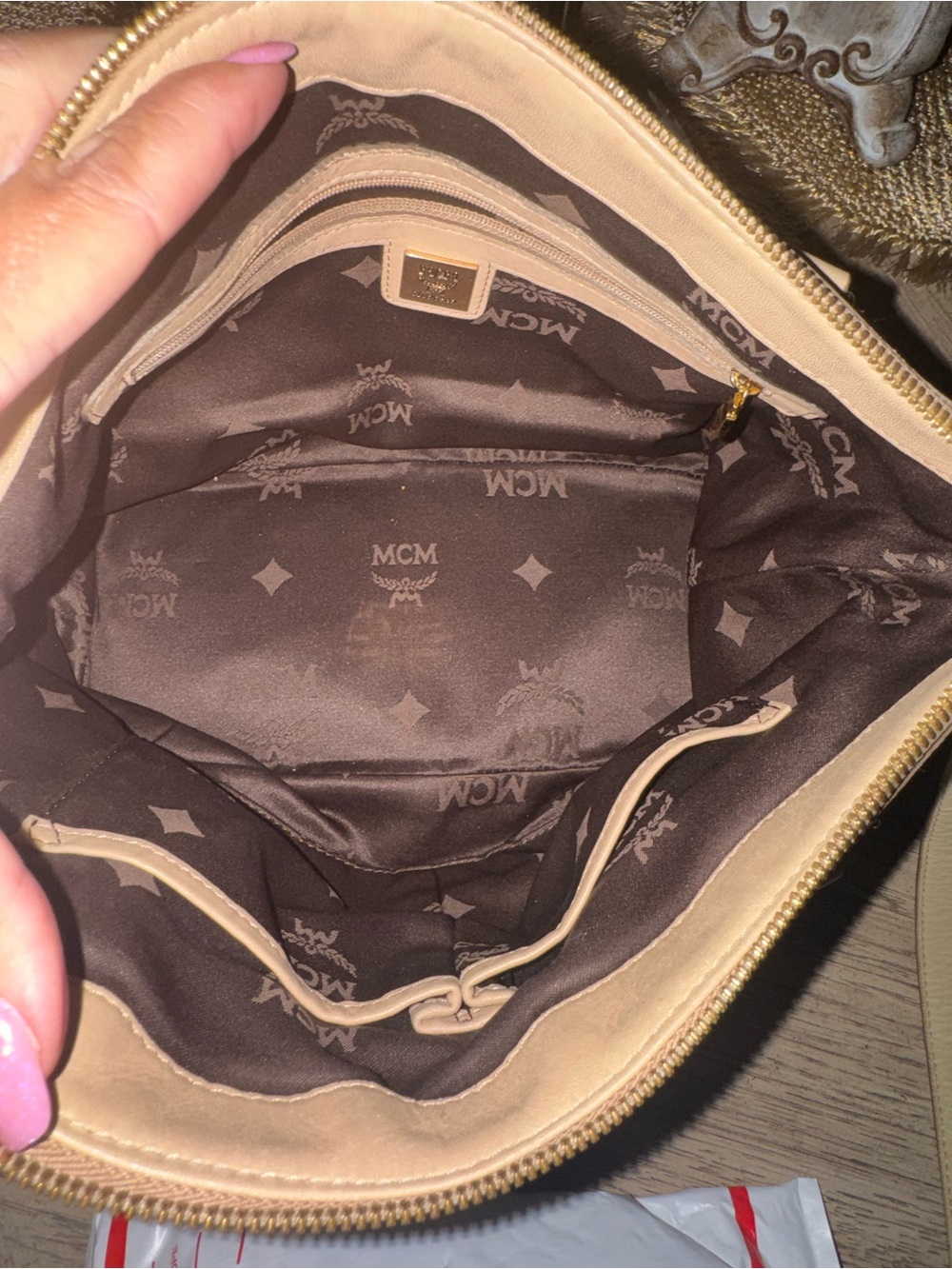 MCM Beige Logo Shoulder Bag with Gold Hardware in EUC - Picture 3 of 7
